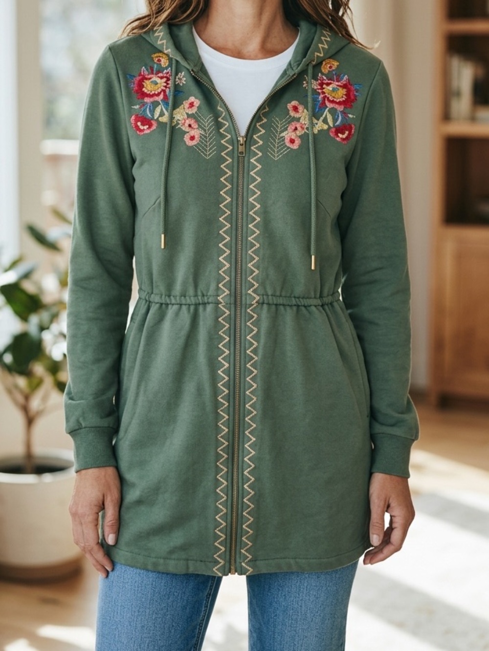 NWT Solitaire Zip Up embroidered hoodie sweater jacket size med